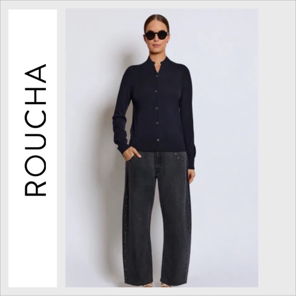 Roucha Schiele navy sweater cardigan size B Medium wool